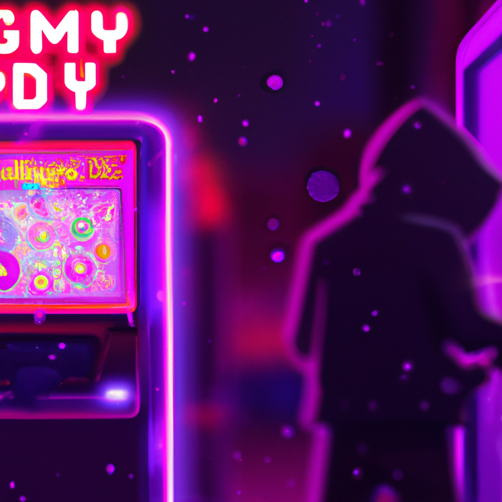 Hero: neon arcade cabinet with crowd silhouette